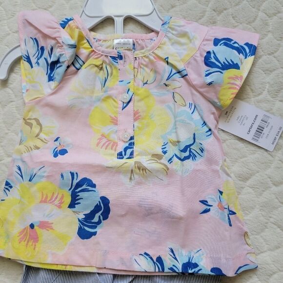 Carter's baby girl outfit 3M floral striped New - Picture 2 of 5